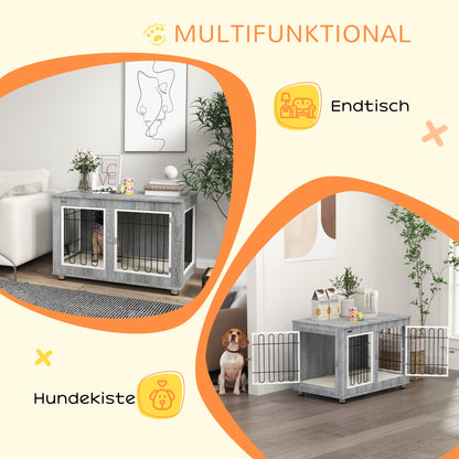 Dog Crate Furniture with 2 Doors Cushion 2 Locks Metal Dog Box for Home Indoor Dog House for Large Dogs up to 25 kg Side Table Dog House 90 x 58 x 65 cm Gray