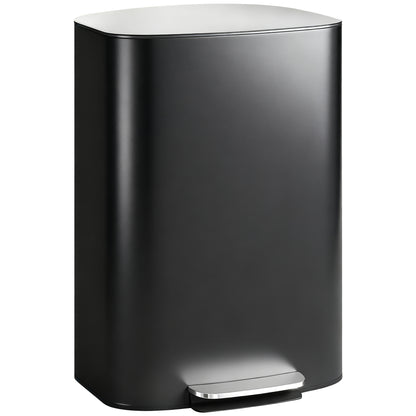 50L (13.2 gal) Kitchen Step Trash Can with Stay-Open Function, Soft-Close Lid, Foot Pedal – Stainless Steel, Black, 17.8 x 14.4 x 24.6 in (45.1 x 36.5 x 62.6 cm)