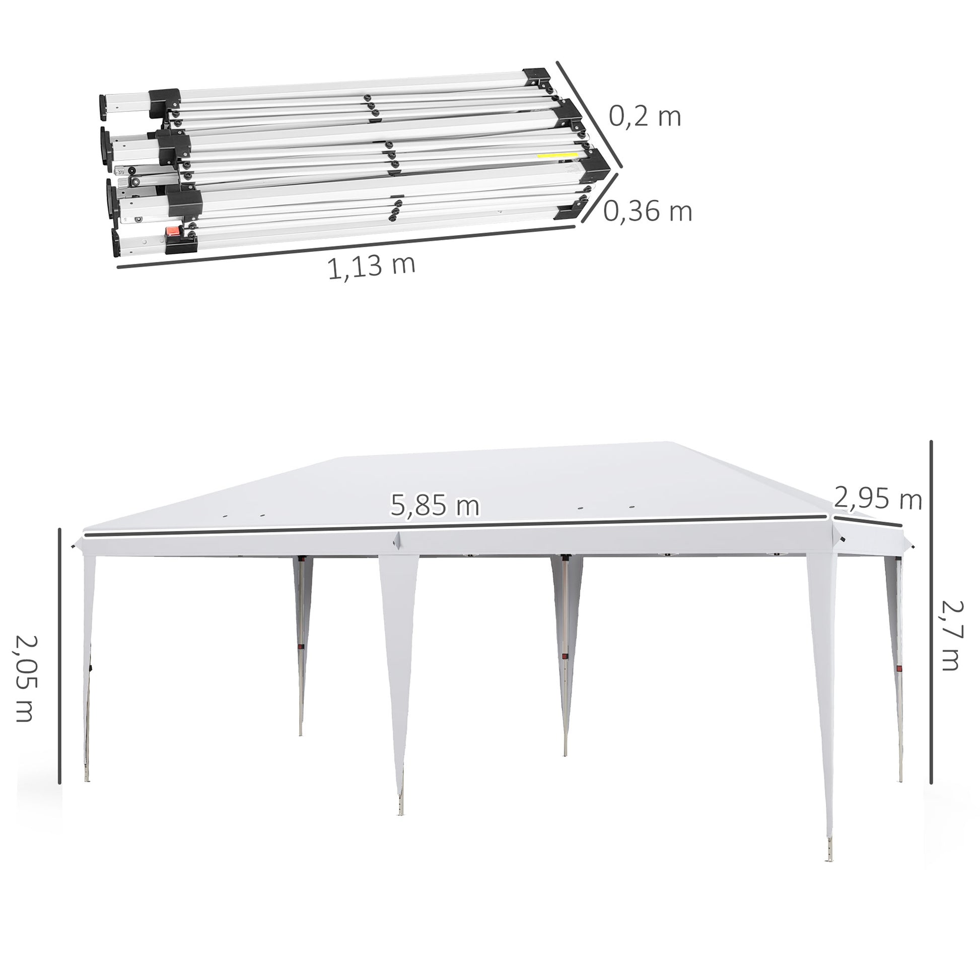 Folding Gazebo 6x3 m Portable Canopy with 3 Adjustable Heights Anti-UV Sun Shelter and Carrying Bag for Camping Parties White