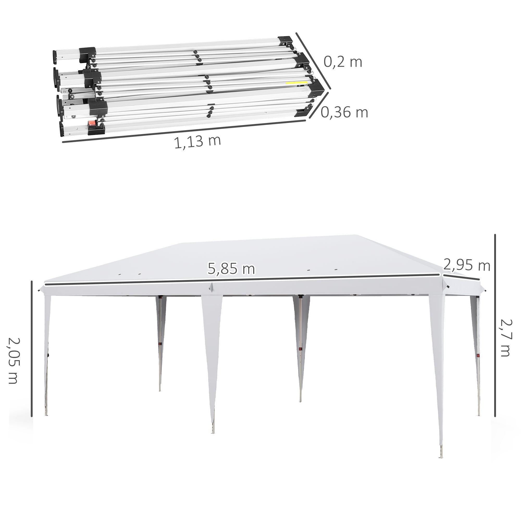 Folding Gazebo 6x3 m Portable Canopy with 3 Adjustable Heights Anti-UV Sun Shelter and Carrying Bag for Camping Parties White