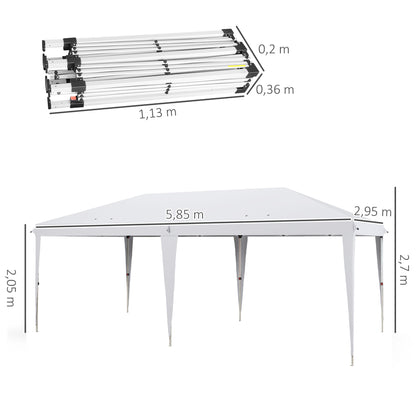 Folding Gazebo 6x3 m Portable Canopy with 3 Adjustable Heights Anti-UV Sun Shelter and Carrying Bag for Camping Parties White