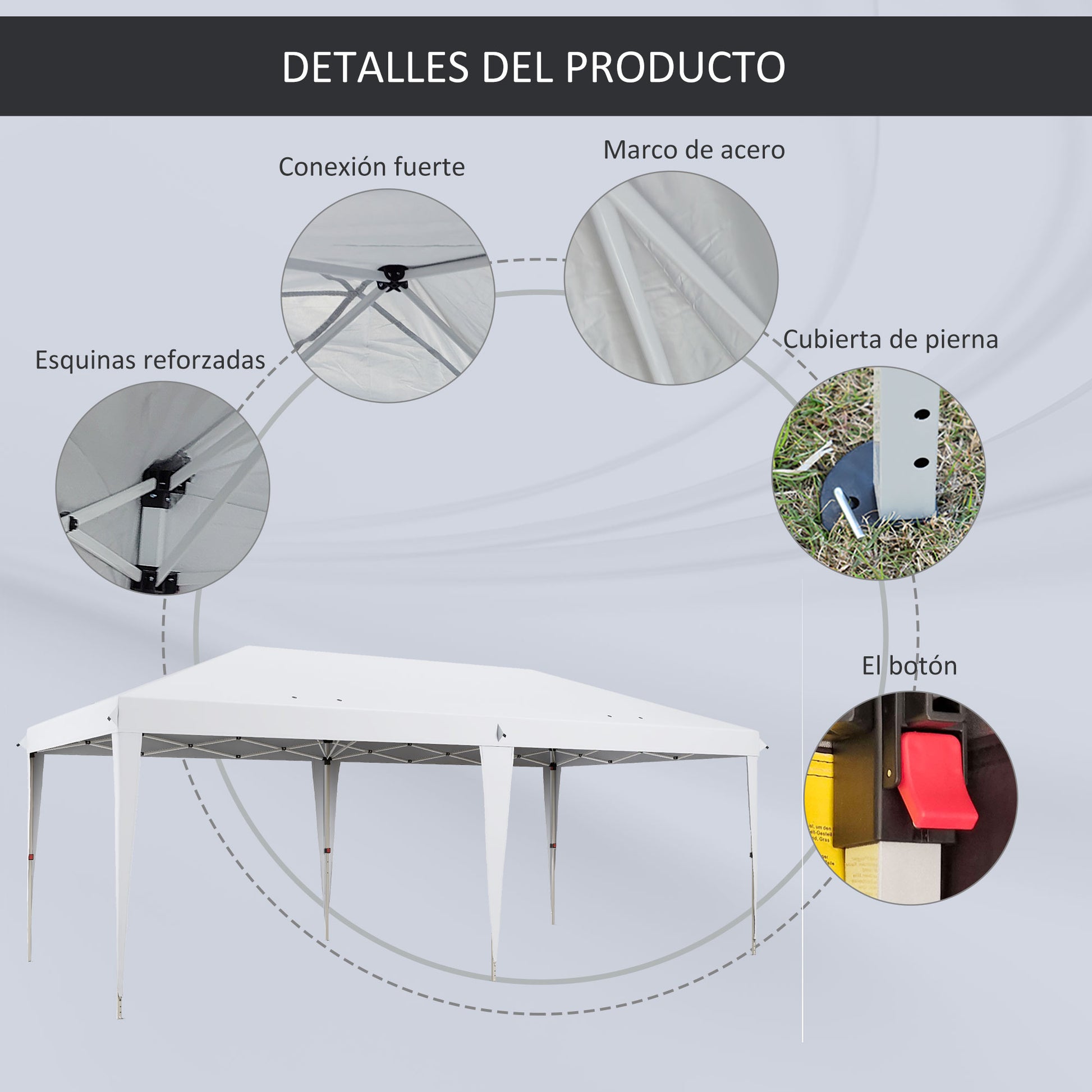 Folding Gazebo 6x3 m Portable Canopy with 3 Adjustable Heights Anti-UV Sun Shelter and Carrying Bag for Camping Parties White