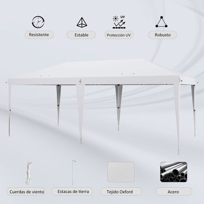 Folding Gazebo 6x3 m Portable Canopy with 3 Adjustable Heights Anti-UV Sun Shelter and Carrying Bag for Camping Parties White