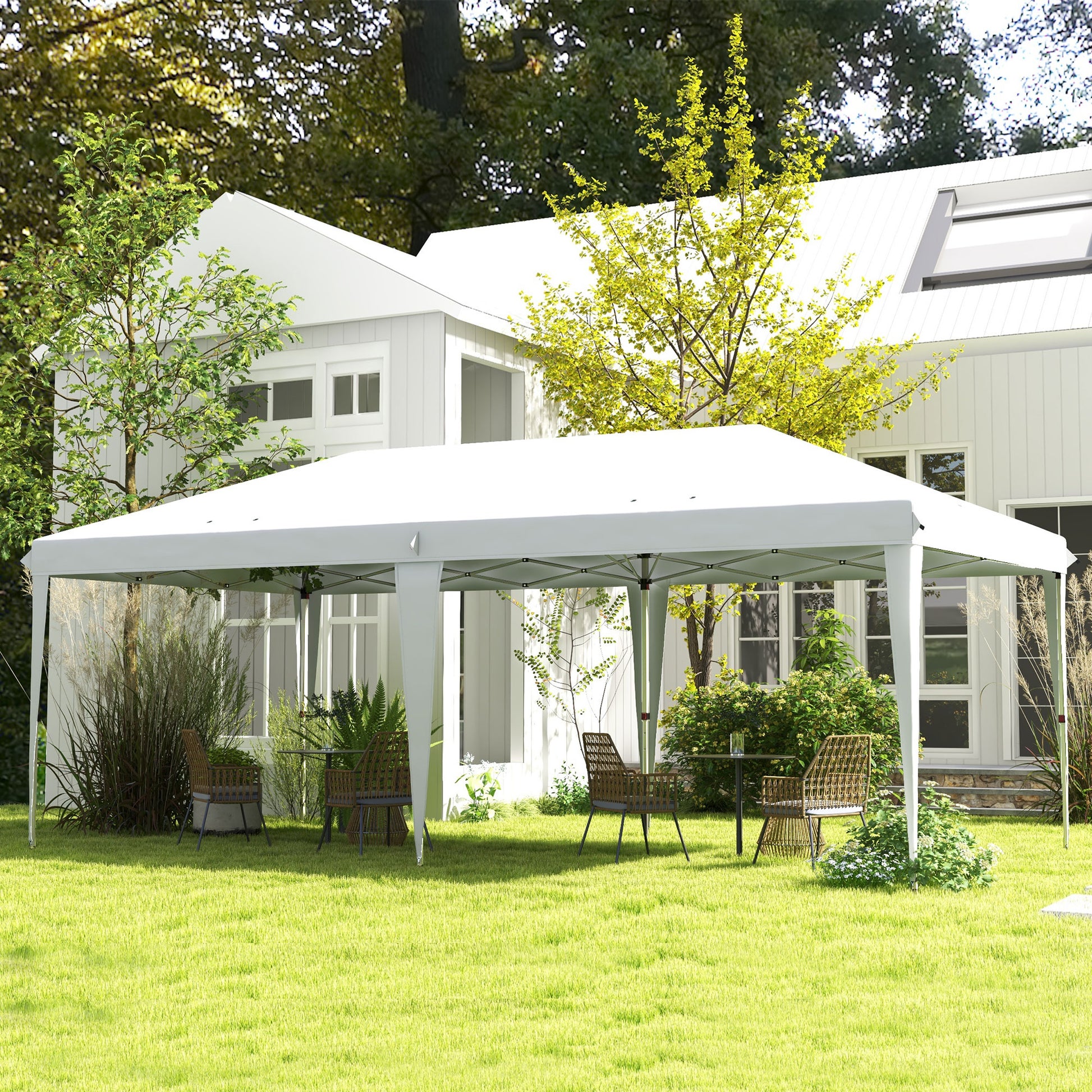 Folding Gazebo 6x3 m Portable Canopy with 3 Adjustable Heights Anti-UV Sun Shelter and Carrying Bag for Camping Parties White