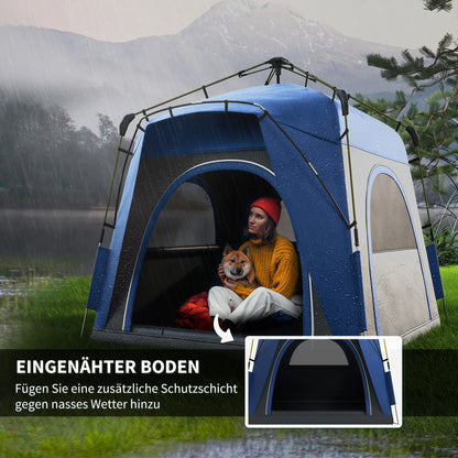 Dome Tent for 4 People Light, Stable, Waterproof UV 50+ Pop Up Camping Tent with Hooks, Door, Windows, Groundsheet, Family Tent with 1000mm Water Column Tent for Camping, Travel, Trekking, Garden