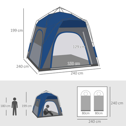 Dome Tent for 4 People Light, Stable, Waterproof UV 50+ Pop Up Camping Tent with Hooks, Door, Windows, Groundsheet, Family Tent with 1000mm Water Column Tent for Camping, Travel, Trekking, Garden