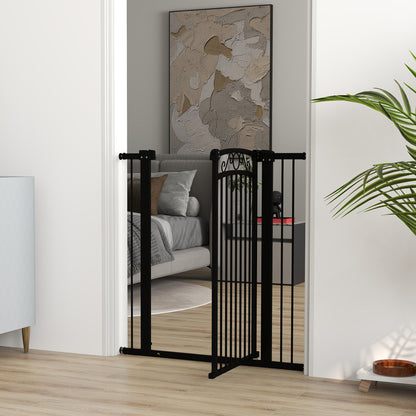 Dog Barrier Dog Gate 76-104 cm Pet Safety Gate with 2 Extensions 7/14 cm and Double Lock for Stairs and Doors Black