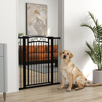 Dog Barrier Dog Gate 76-104 cm Pet Safety Gate with 2 Extensions 7/14 cm and Double Lock for Stairs and Doors Black