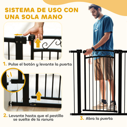 Dog Barrier Dog Gate 76-104 cm Pet Safety Gate with 2 Extensions 7/14 cm and Double Lock for Stairs and Doors Black