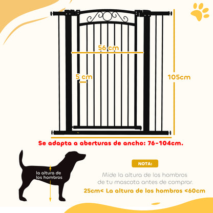 Dog Barrier Dog Gate 76-104 cm Pet Safety Gate with 2 Extensions 7/14 cm and Double Lock for Stairs and Doors Black