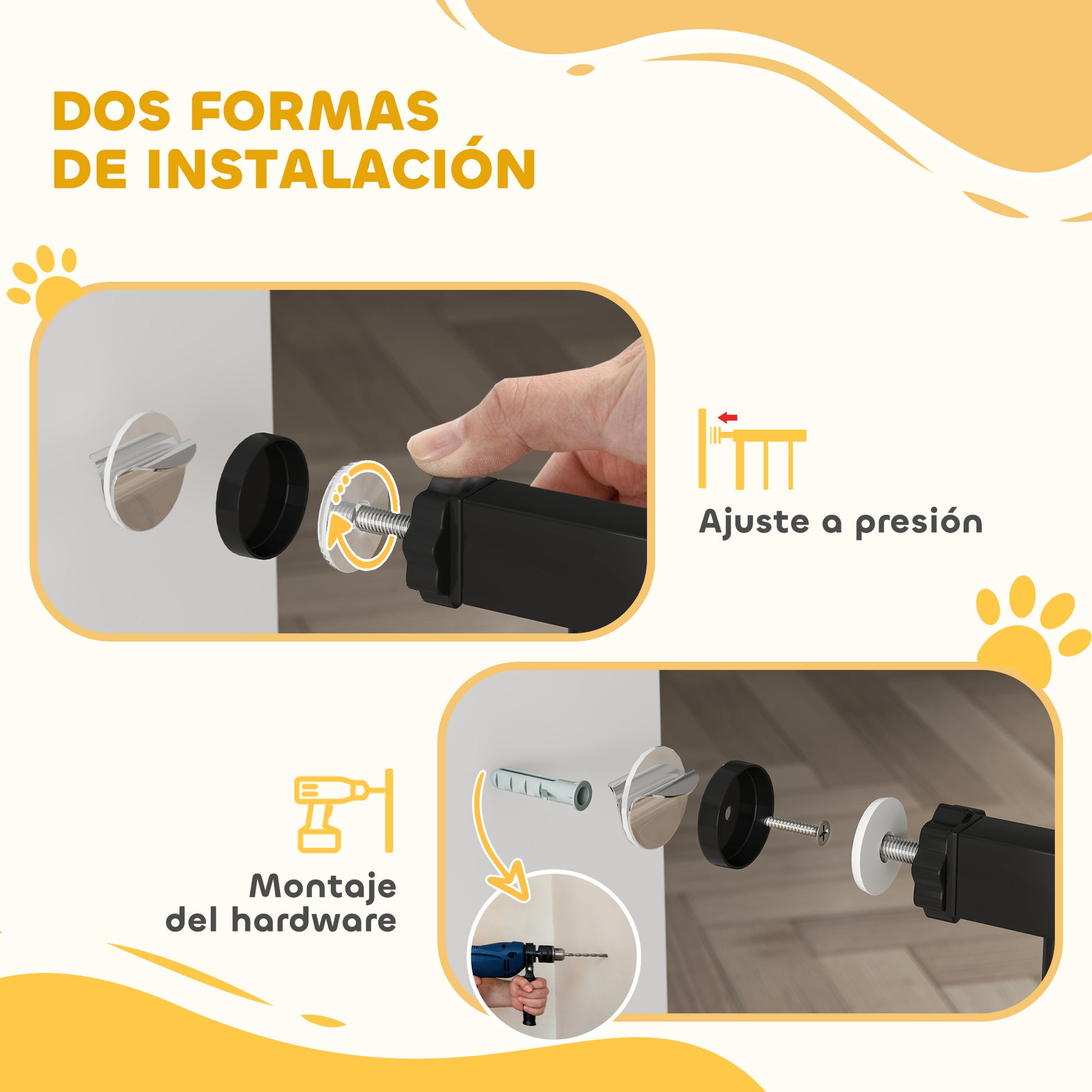 Dog Barrier Dog Gate 76-104 cm Pet Safety Gate with 2 Extensions 7/14 cm and Double Lock for Stairs and Doors Black