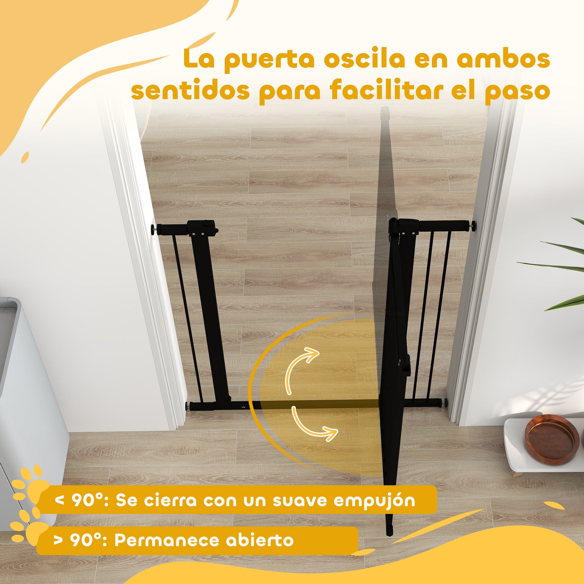 Dog Barrier Dog Gate 76-104 cm Pet Safety Gate with 2 Extensions 7/14 cm and Double Lock for Stairs and Doors Black