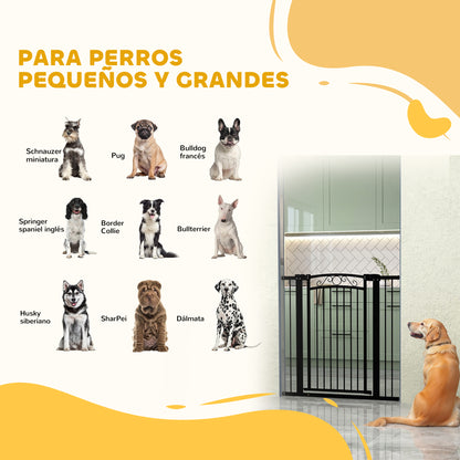 Dog Barrier Dog Gate 76-104 cm Pet Safety Gate with 2 Extensions 7/14 cm and Double Lock for Stairs and Doors Black
