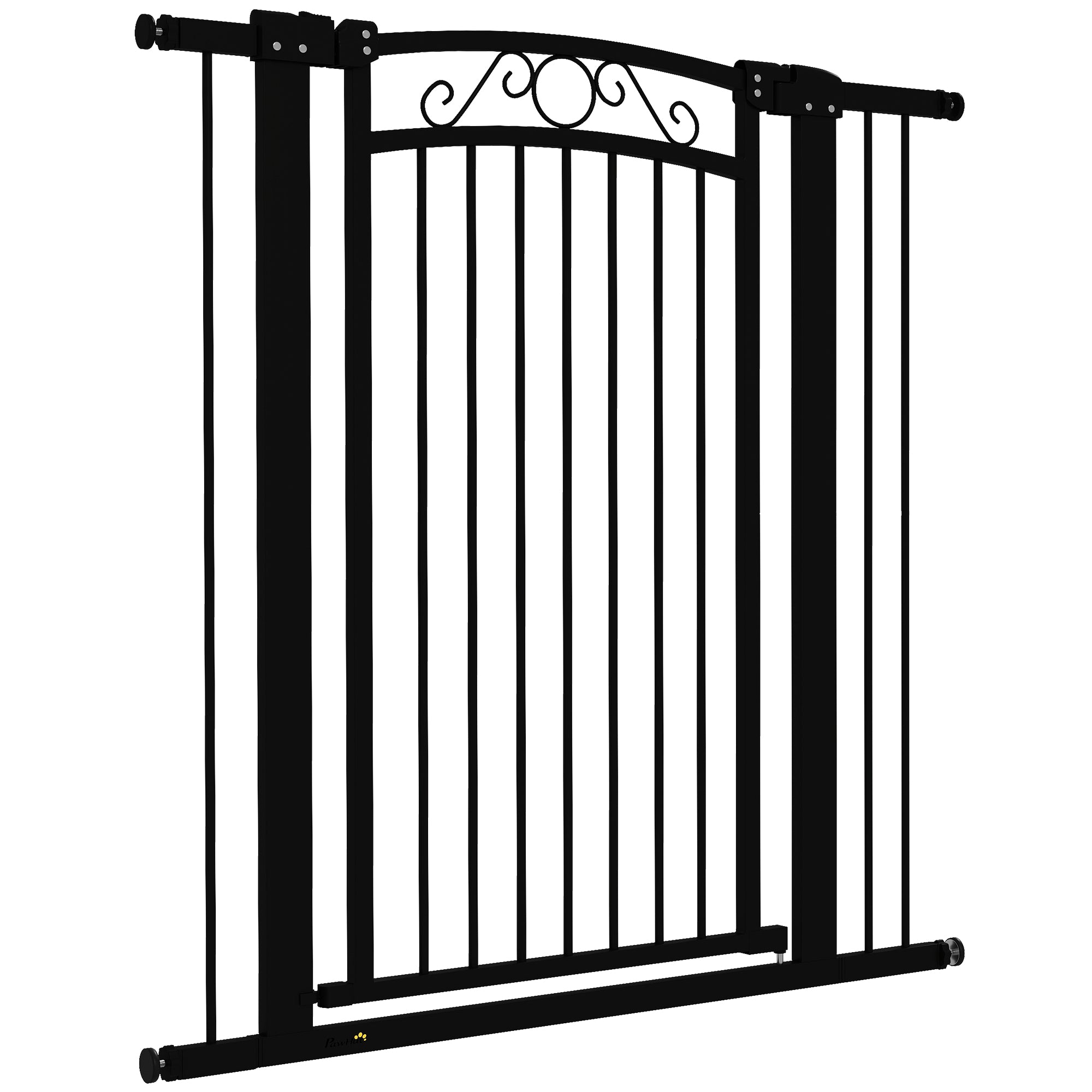 Dog Barrier Dog Gate 76-104 cm Pet Safety Gate with 2 Extensions 7/14 cm and Double Lock for Stairs and Doors Black