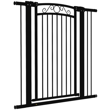 Dog Barrier Dog Gate 76-104 cm Pet Safety Gate with 2 Extensions 7/14 cm and Double Lock for Stairs and Doors Black