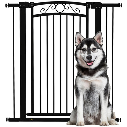 Dog Barrier Dog Gate 76-104 cm Pet Safety Gate with 2 Extensions 7/14 cm and Double Lock for Stairs and Doors Black