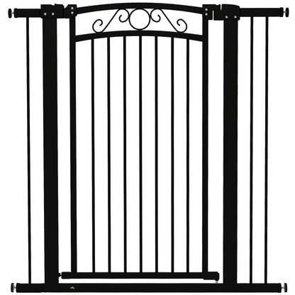 Dog Barrier Dog Gate 76-104 cm Pet Safety Gate with 2 Extensions 7/14 cm and Double Lock for Stairs and Doors Black