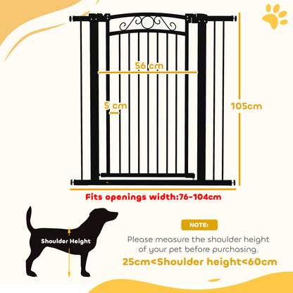 Dog Barrier Dog Gate 76-104 cm Pet Safety Gate with 2 Extensions 7/14 cm and Double Lock for Stairs and Doors Black