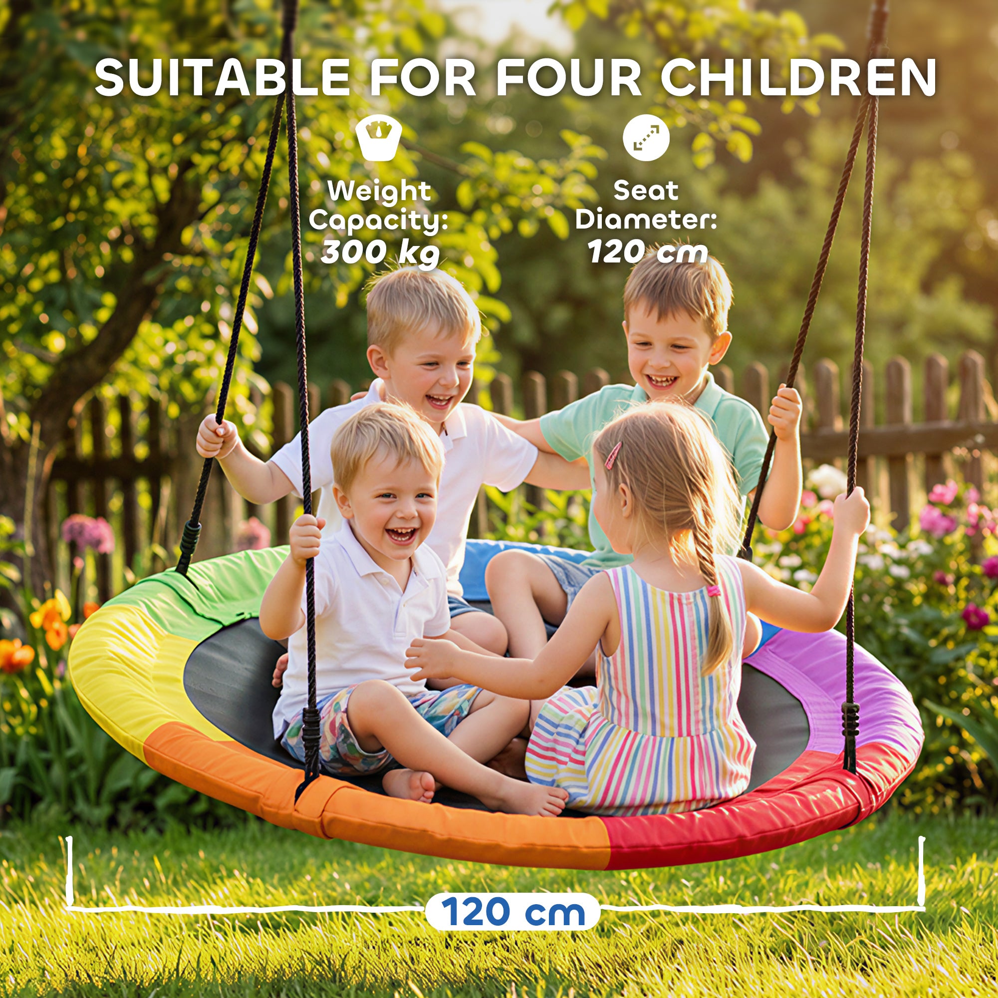 Adjustable 47" Nest Swing — 661 lb Capacity, Adjustable Ropes & Tree Straps, Disc Swing for Kids Ages 3–8, Indoor/Outdoor, Multicolored