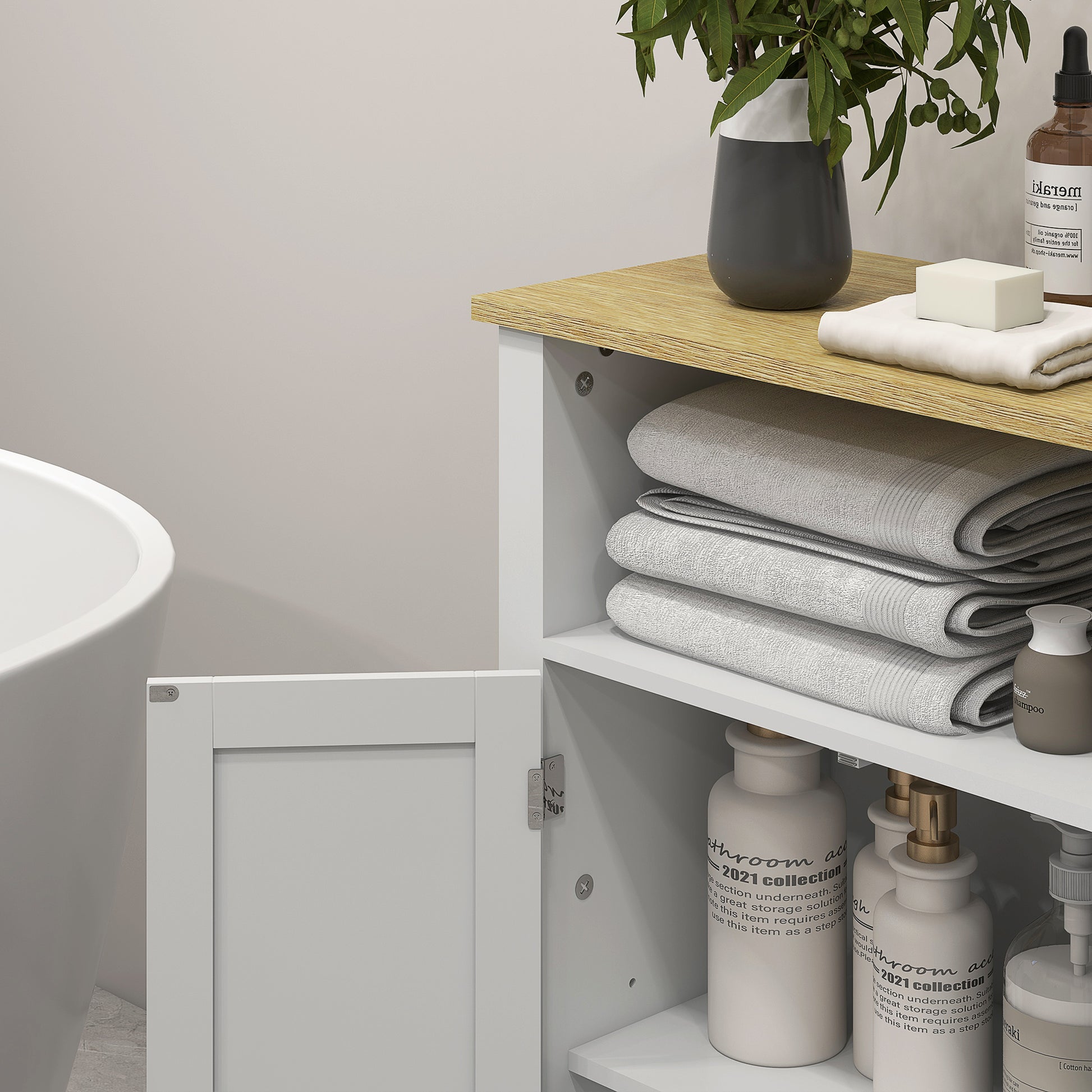 Bathroom Cabinet with 2 Doors, Open Compartment, and Adjustable Shelves Modern Bathroom Furniture 60x30x80.5 cm White