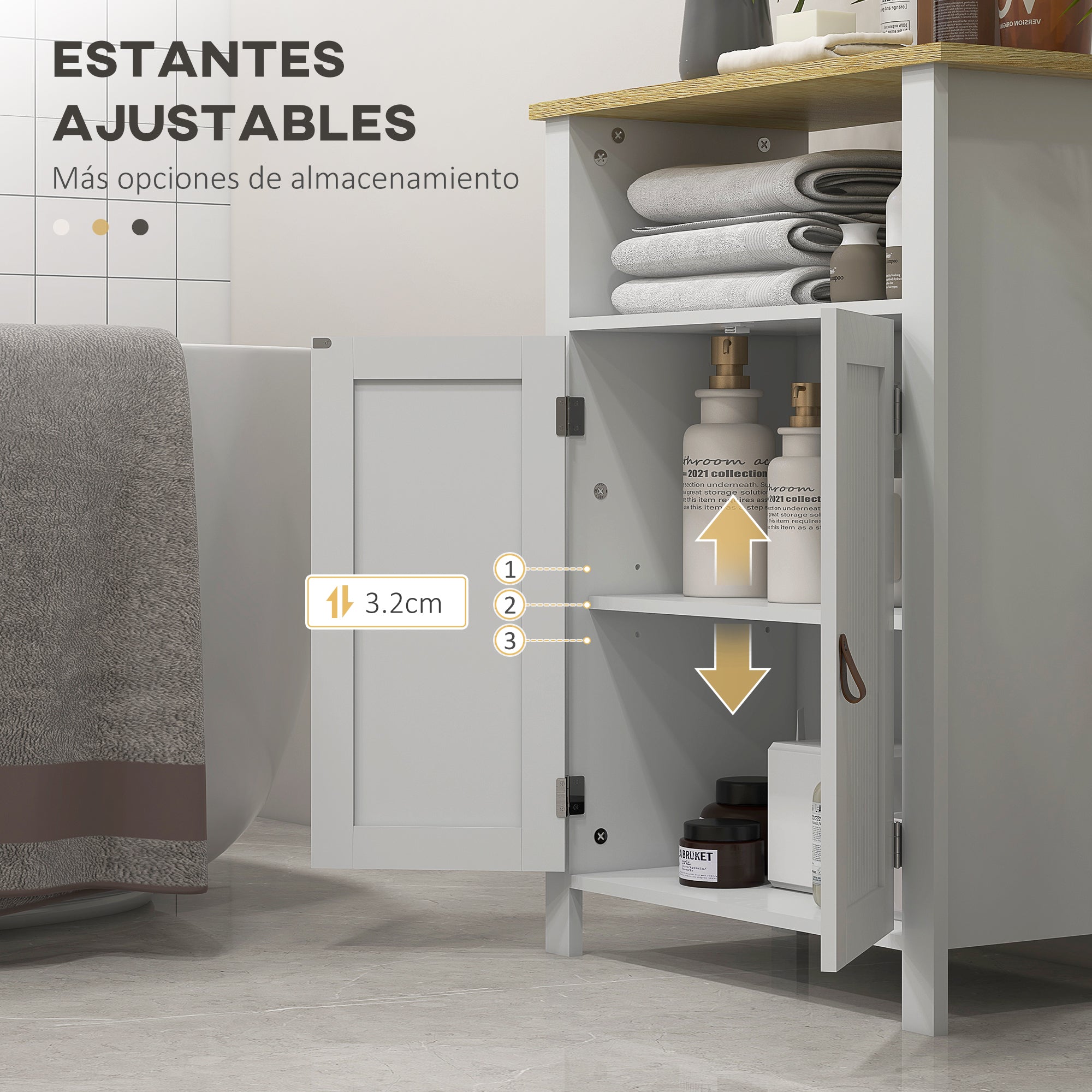 Bathroom Cabinet with 2 Doors, Open Compartment, and Adjustable Shelves Modern Bathroom Furniture 60x30x80.5 cm White