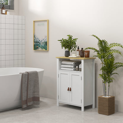 Bathroom Cabinet with 2 Doors, Open Compartment, and Adjustable Shelves Modern Bathroom Furniture 60x30x80.5 cm White