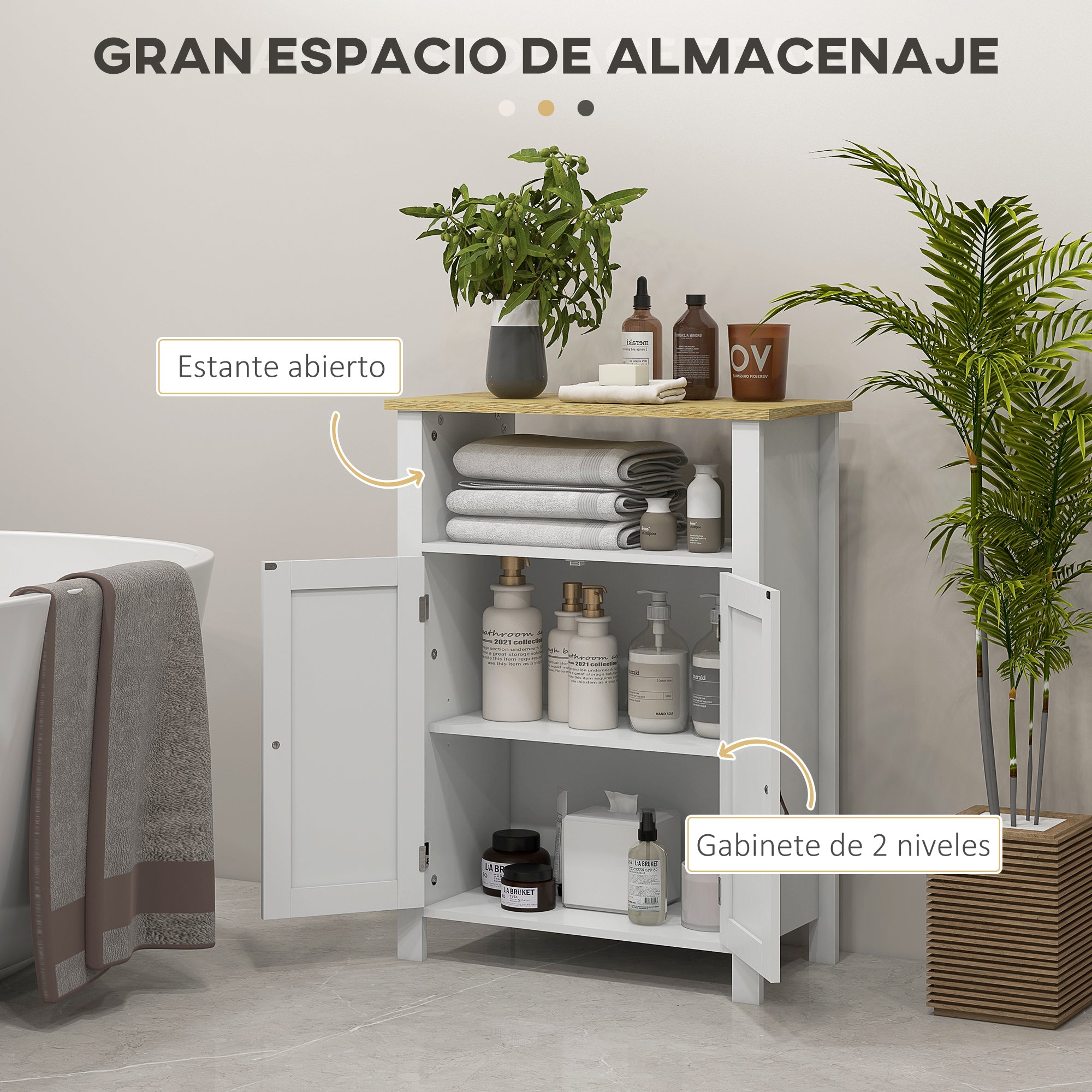 Bathroom Cabinet with 2 Doors, Open Compartment, and Adjustable Shelves Modern Bathroom Furniture 60x30x80.5 cm White