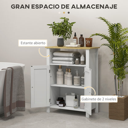 Bathroom Cabinet with 2 Doors, Open Compartment, and Adjustable Shelves Modern Bathroom Furniture 60x30x80.5 cm White