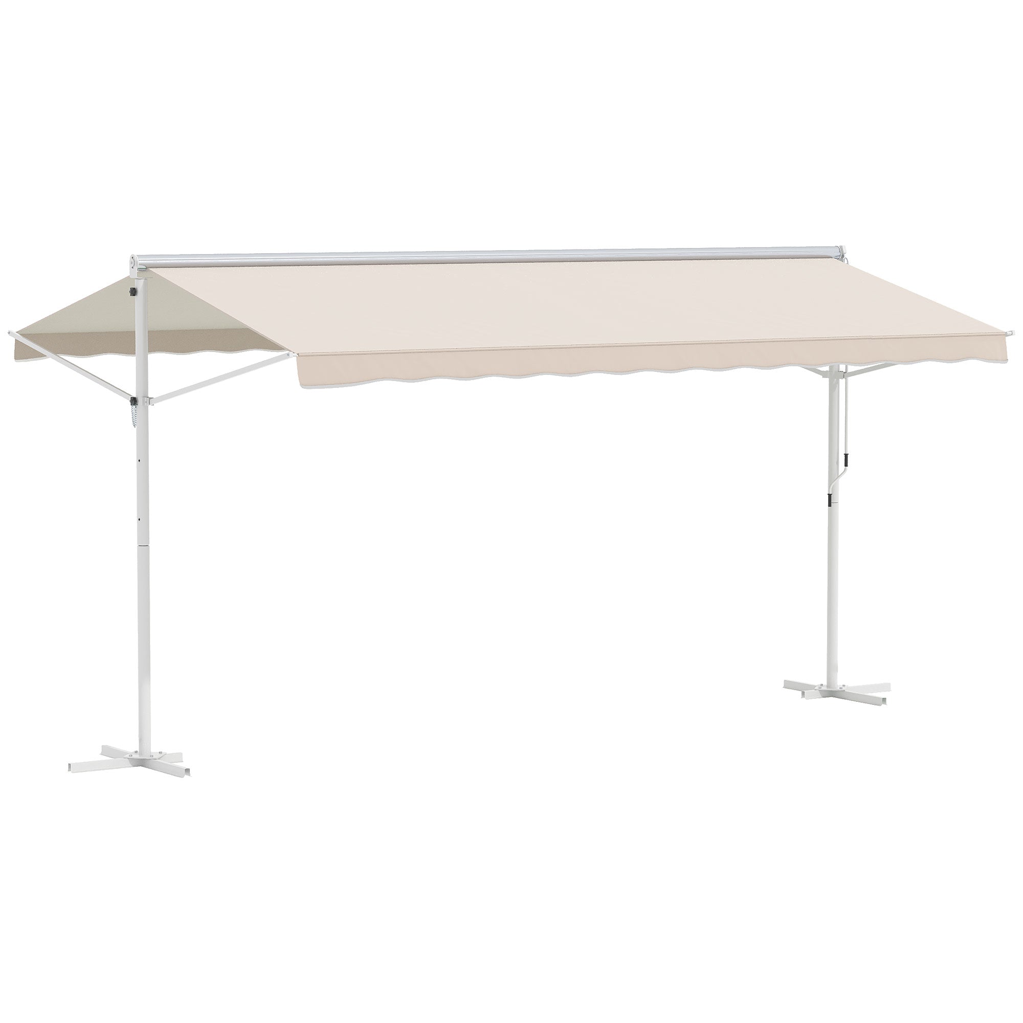 Freestanding Awning Awning 4.5 x 3.4m Terrace Cover Garden Awning with Folding Arm Crank Terrace Cream Alu Metal