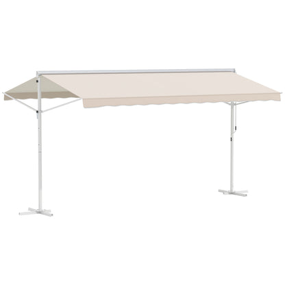 Freestanding Awning Awning 4.5 x 3.4m Terrace Cover Garden Awning with Folding Arm Crank Terrace Cream Alu Metal