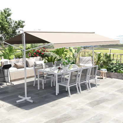 Freestanding Awning Awning 4.5 x 3.4m Terrace Cover Garden Awning with Folding Arm Crank Terrace Cream Alu Metal