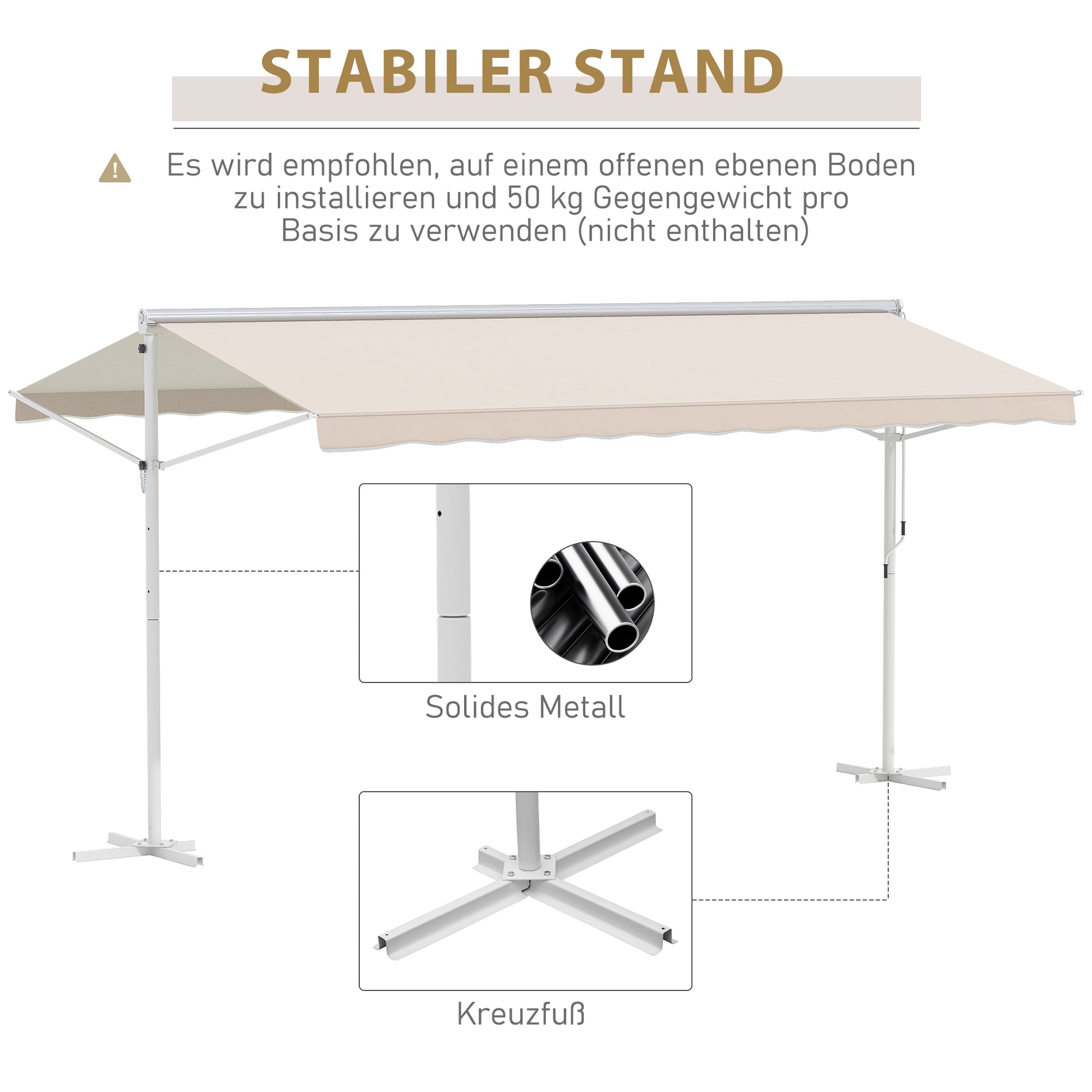 Freestanding Awning Awning 4.5 x 3.4m Terrace Cover Garden Awning with Folding Arm Crank Terrace Cream Alu Metal
