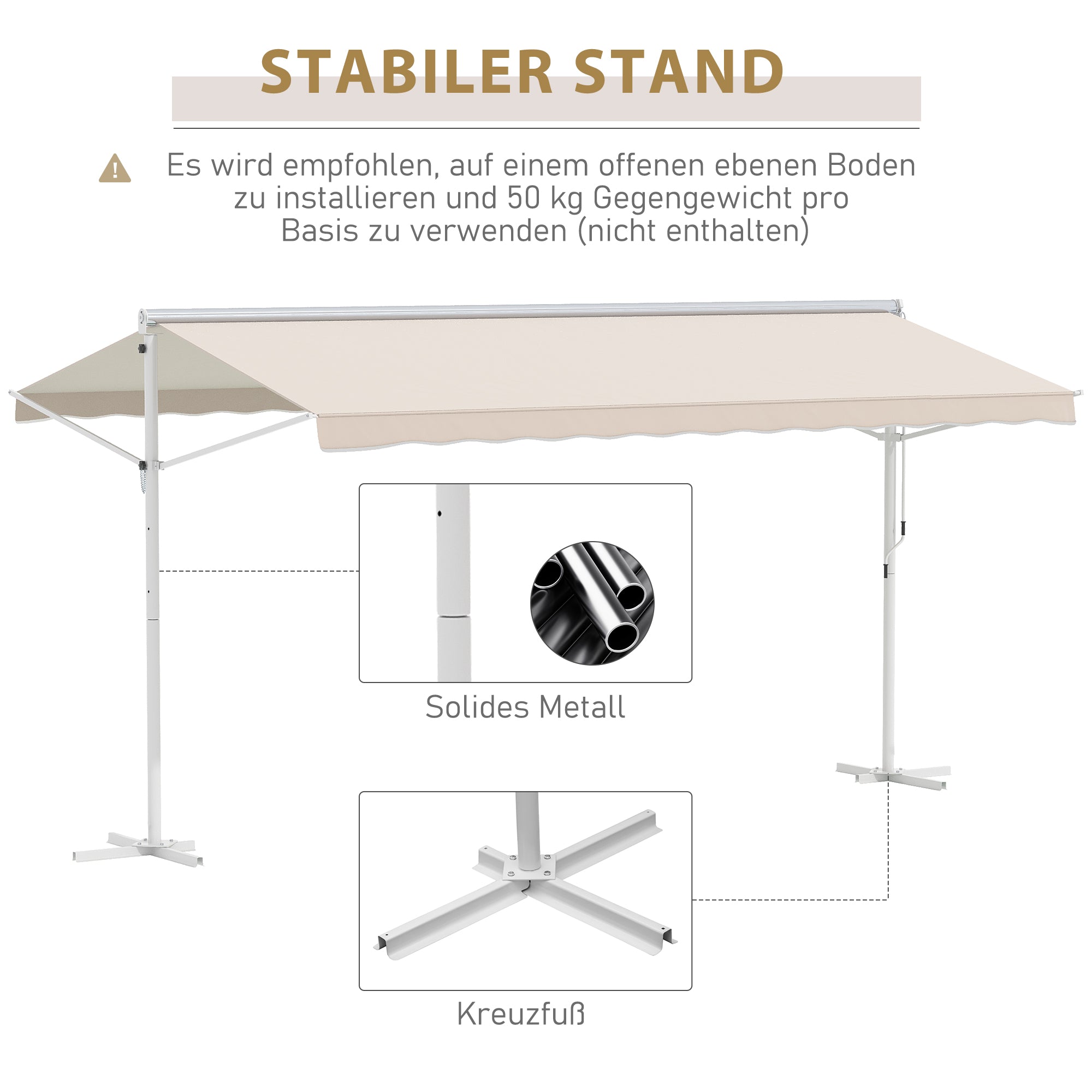 Freestanding Awning Awning 4.5 x 3.4m Terrace Cover Garden Awning with Folding Arm Crank Terrace Cream Alu Metal