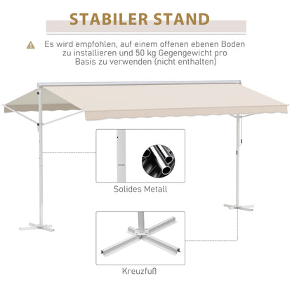 Freestanding Awning Awning 4.5 x 3.4m Terrace Cover Garden Awning with Folding Arm Crank Terrace Cream Alu Metal