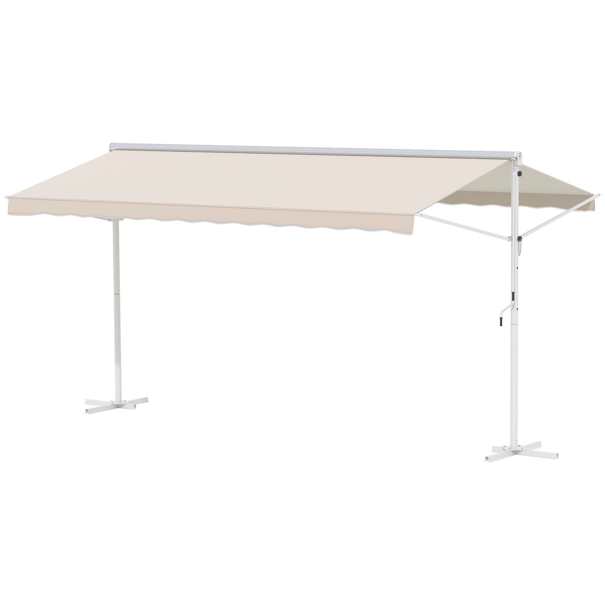 Freestanding Awning Awning 4.5 x 3.4m Terrace Cover Garden Awning with Folding Arm Crank Terrace Cream Alu Metal