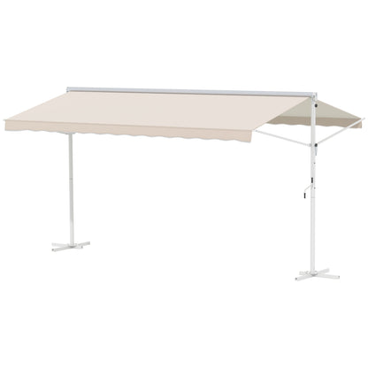 Freestanding Awning Awning 4.5 x 3.4m Terrace Cover Garden Awning with Folding Arm Crank Terrace Cream Alu Metal