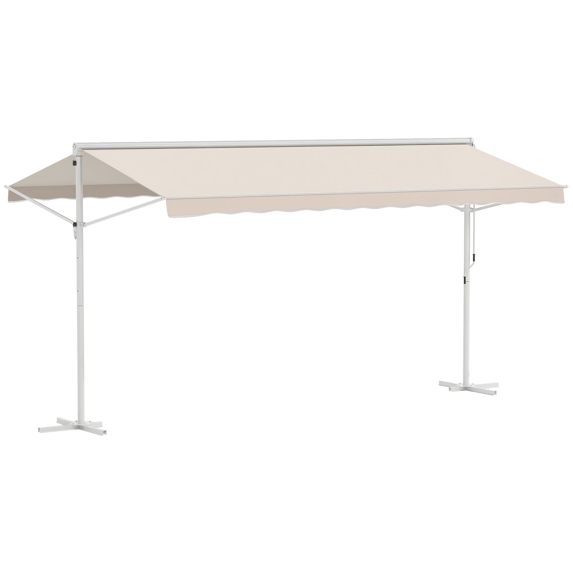 Freestanding Awning Awning 4.5 x 3.4m Terrace Cover Garden Awning with Folding Arm Crank Terrace Cream Alu Metal