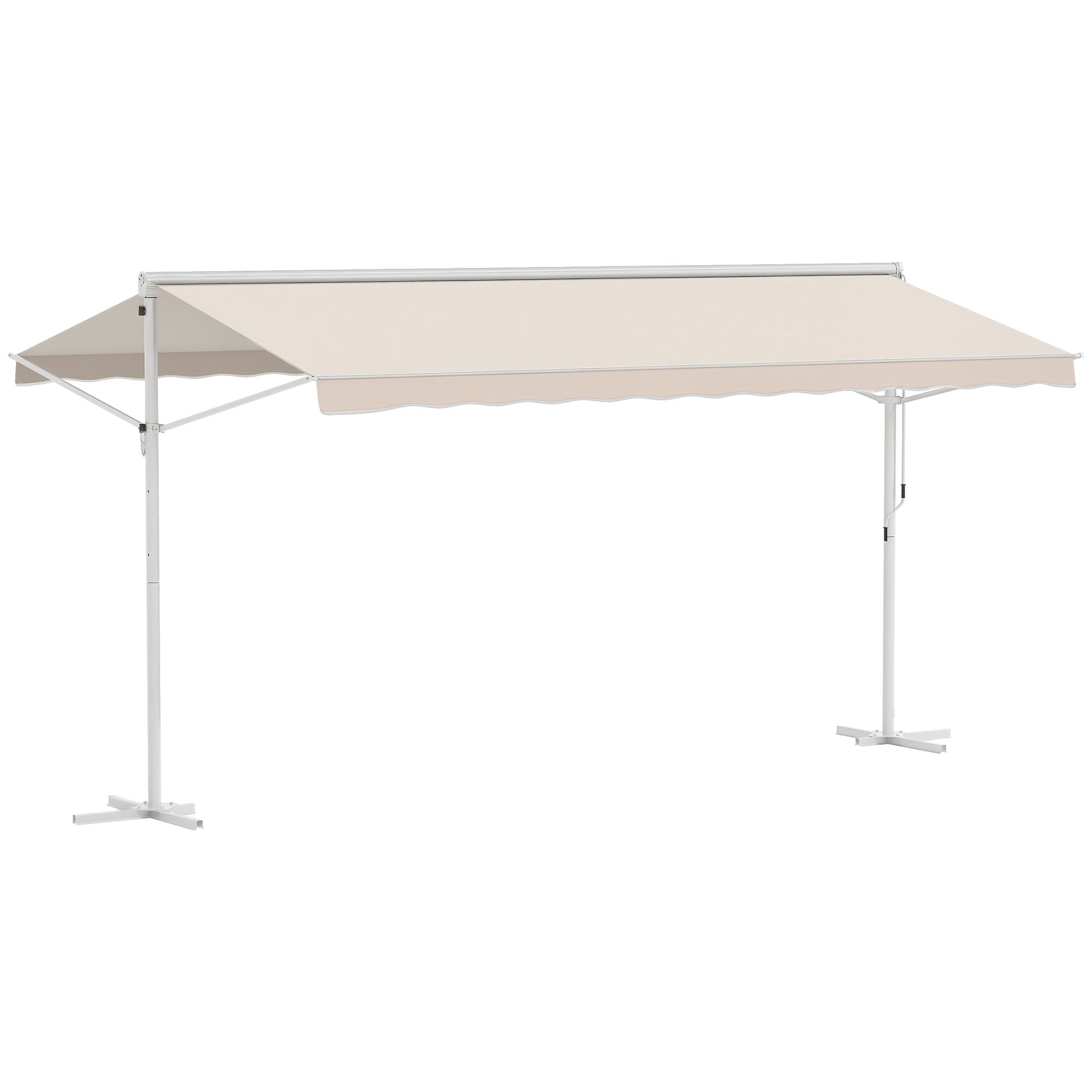 Freestanding Awning Awning 4.5 x 3.4m Terrace Cover Garden Awning with Folding Arm Crank Terrace Cream Alu Metal