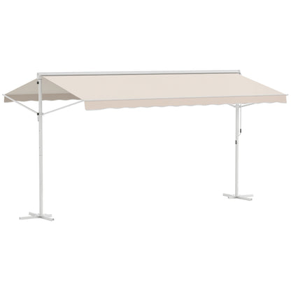 Freestanding Awning Awning 4.5 x 3.4m Terrace Cover Garden Awning with Folding Arm Crank Terrace Cream Alu Metal