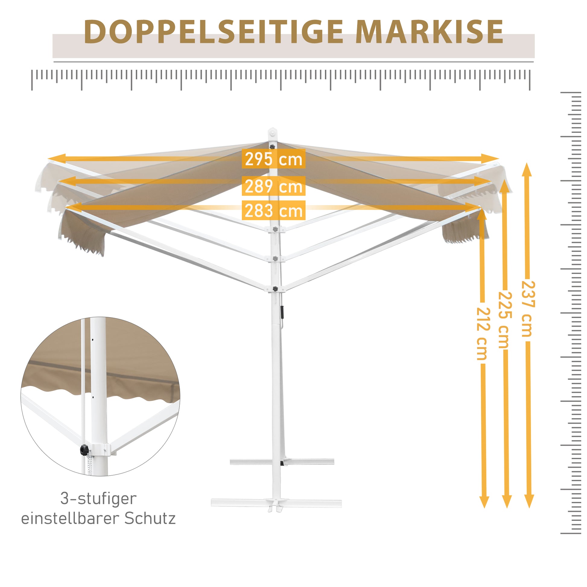 Freestanding Awning Awning 4.5 x 3.4m Terrace Cover Garden Awning with Folding Arm Crank Terrace Cream Alu Metal