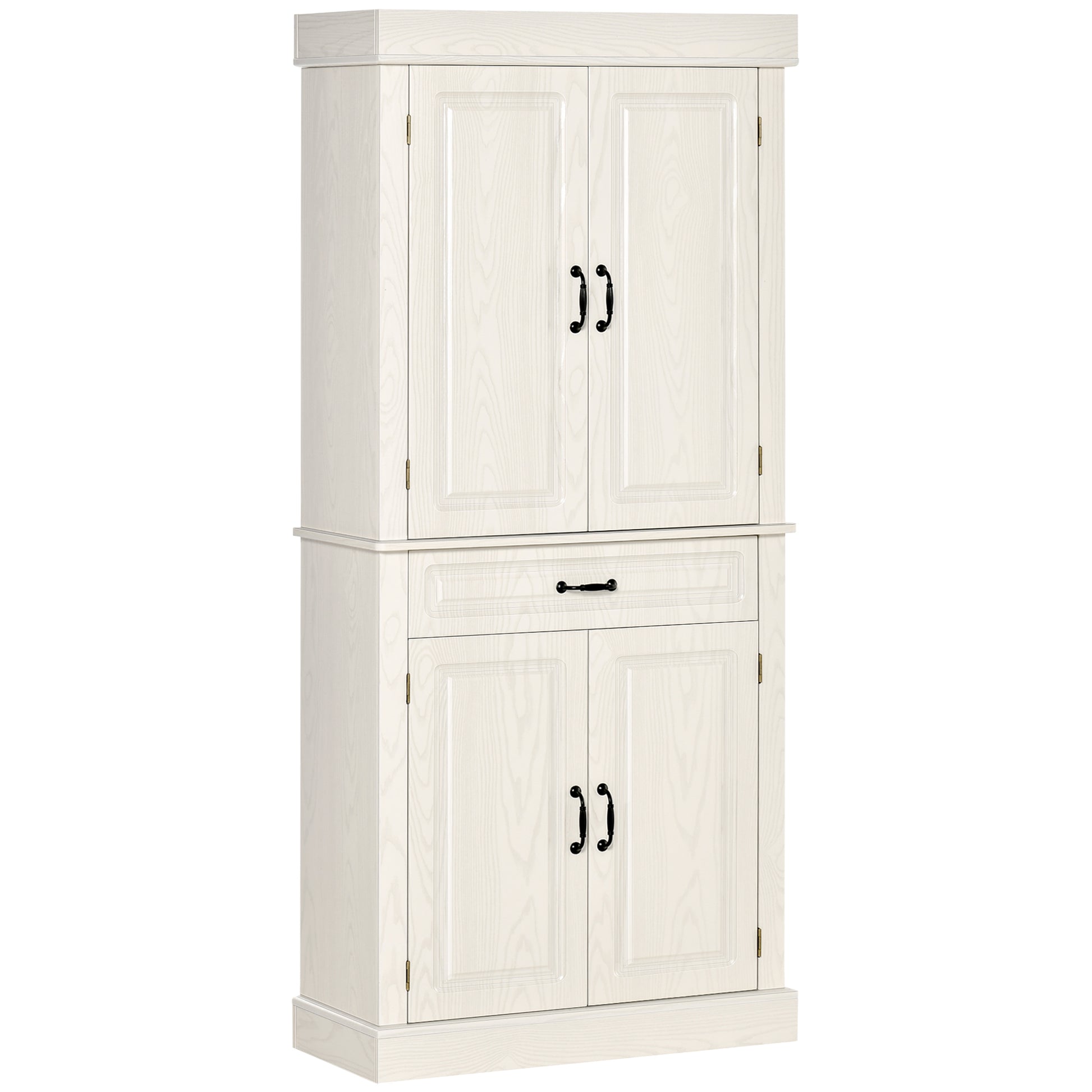 Kitchen Sideboard with 2 Cabinets and Drawer, Colonial Style Wooden Pantry Cabinet, 80x35x180cm White