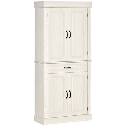 Kitchen Sideboard with 2 Cabinets and Drawer, Colonial Style Wooden Pantry Cabinet, 80x35x180cm White