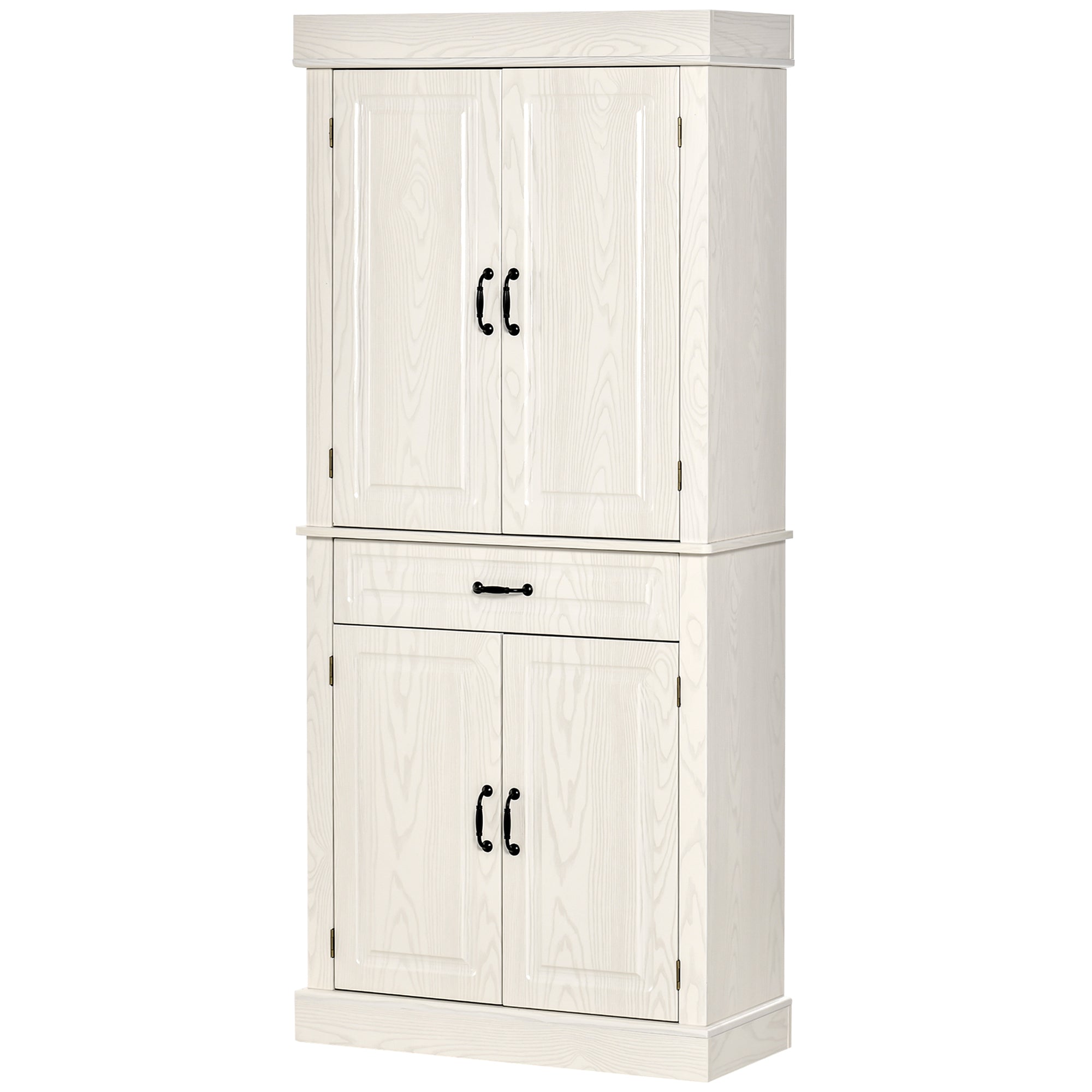 Kitchen Sideboard with 2 Cabinets and Drawer, Colonial Style Wooden Pantry Cabinet, 80x35x180cm White