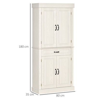 Kitchen Sideboard with 2 Cabinets and Drawer, Colonial Style Wooden Pantry Cabinet, 80x35x180cm White