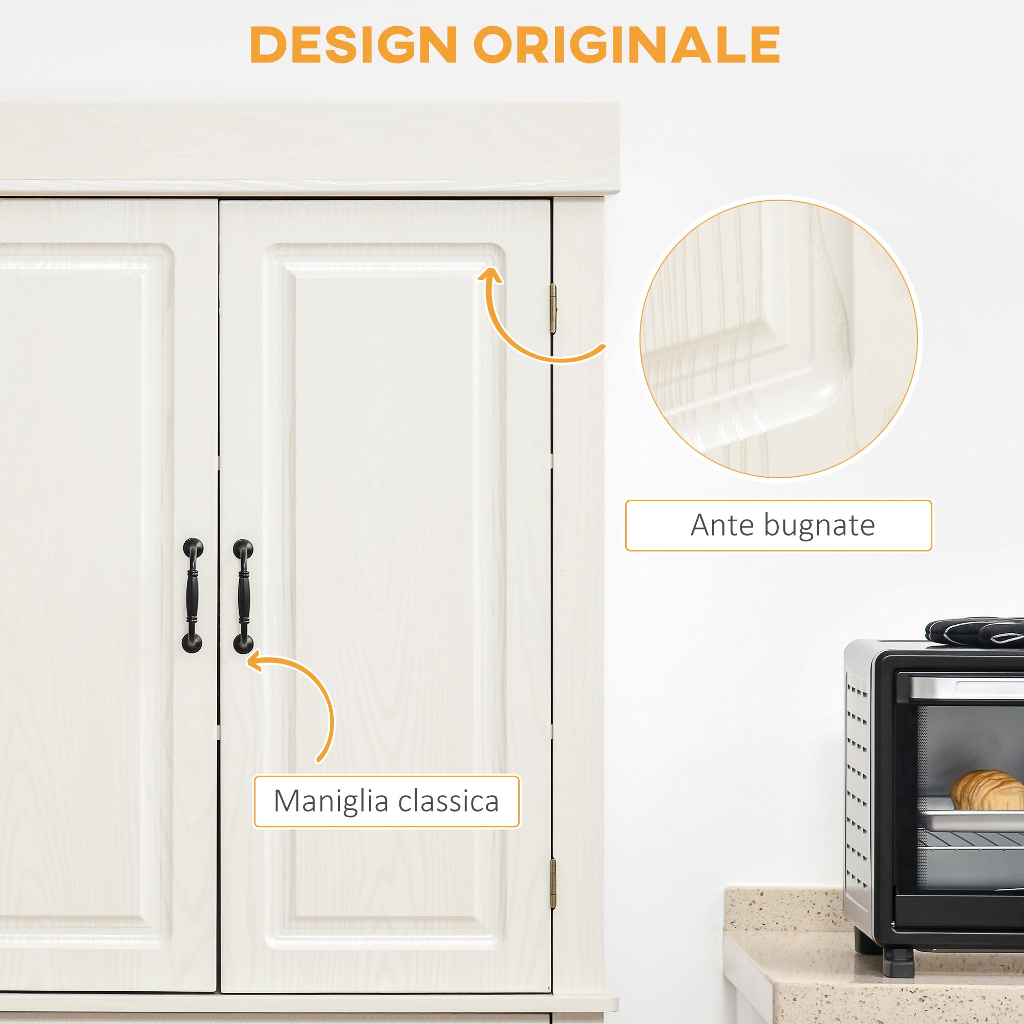Kitchen Sideboard with 2 Cabinets and Drawer, Colonial Style Wooden Pantry Cabinet, 80x35x180cm White