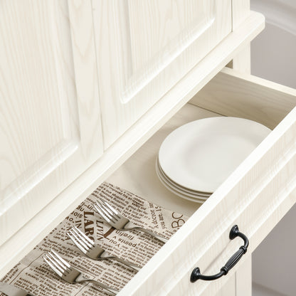 Kitchen Sideboard with 2 Cabinets and Drawer, Colonial Style Wooden Pantry Cabinet, 80x35x180cm White