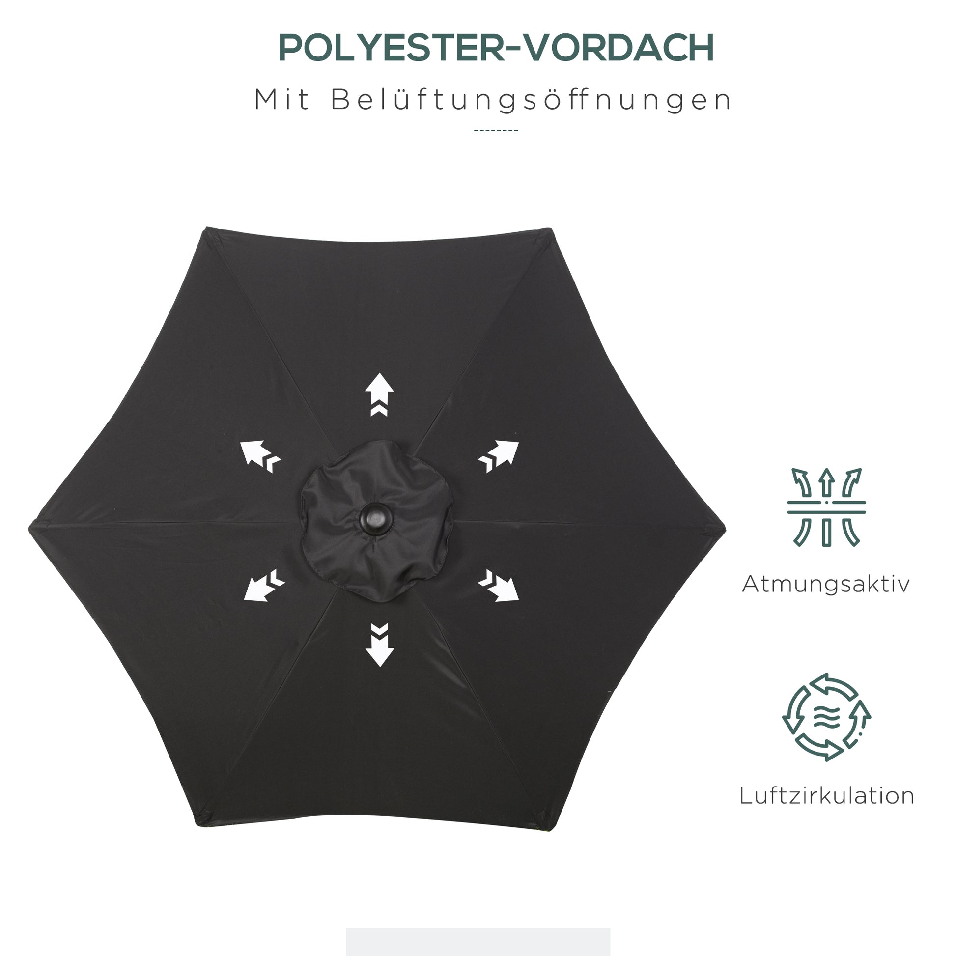Umbrella Ø196 cm, hexagonal balcony umbrella beach umbrella windproof stable market umbrella crank umbrella sun protection for beach balcony garden, Black