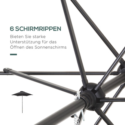 Umbrella Ø196 cm, hexagonal balcony umbrella beach umbrella windproof stable market umbrella crank umbrella sun protection for beach balcony garden, Black