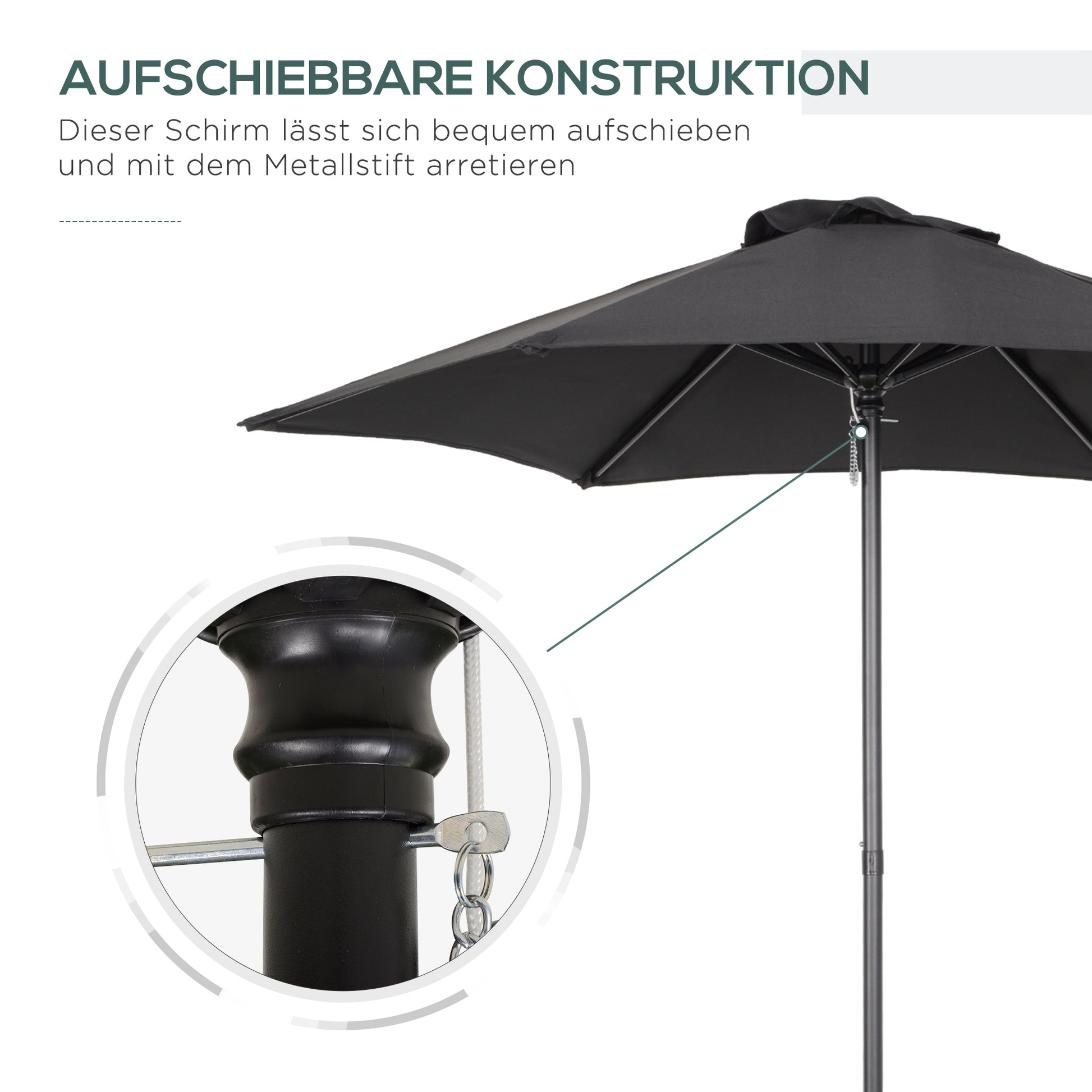 Umbrella Ø196 cm, hexagonal balcony umbrella beach umbrella windproof stable market umbrella crank umbrella sun protection for beach balcony garden, Black