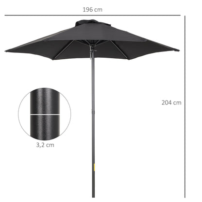 Umbrella Ø196 cm, hexagonal balcony umbrella beach umbrella windproof stable market umbrella crank umbrella sun protection for beach balcony garden, Black